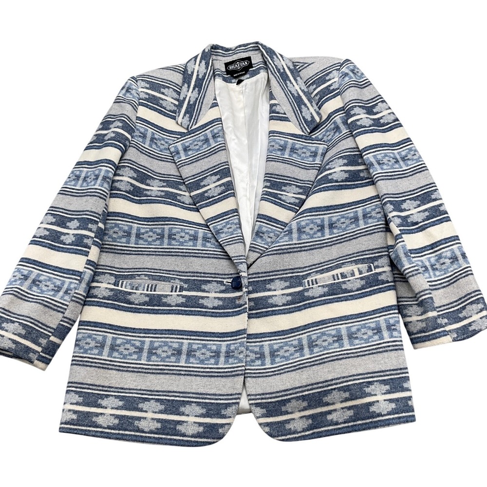 Braetan Jacket Women XLarge Blue Gray Stripe Aztec Southwest Geometric VTG